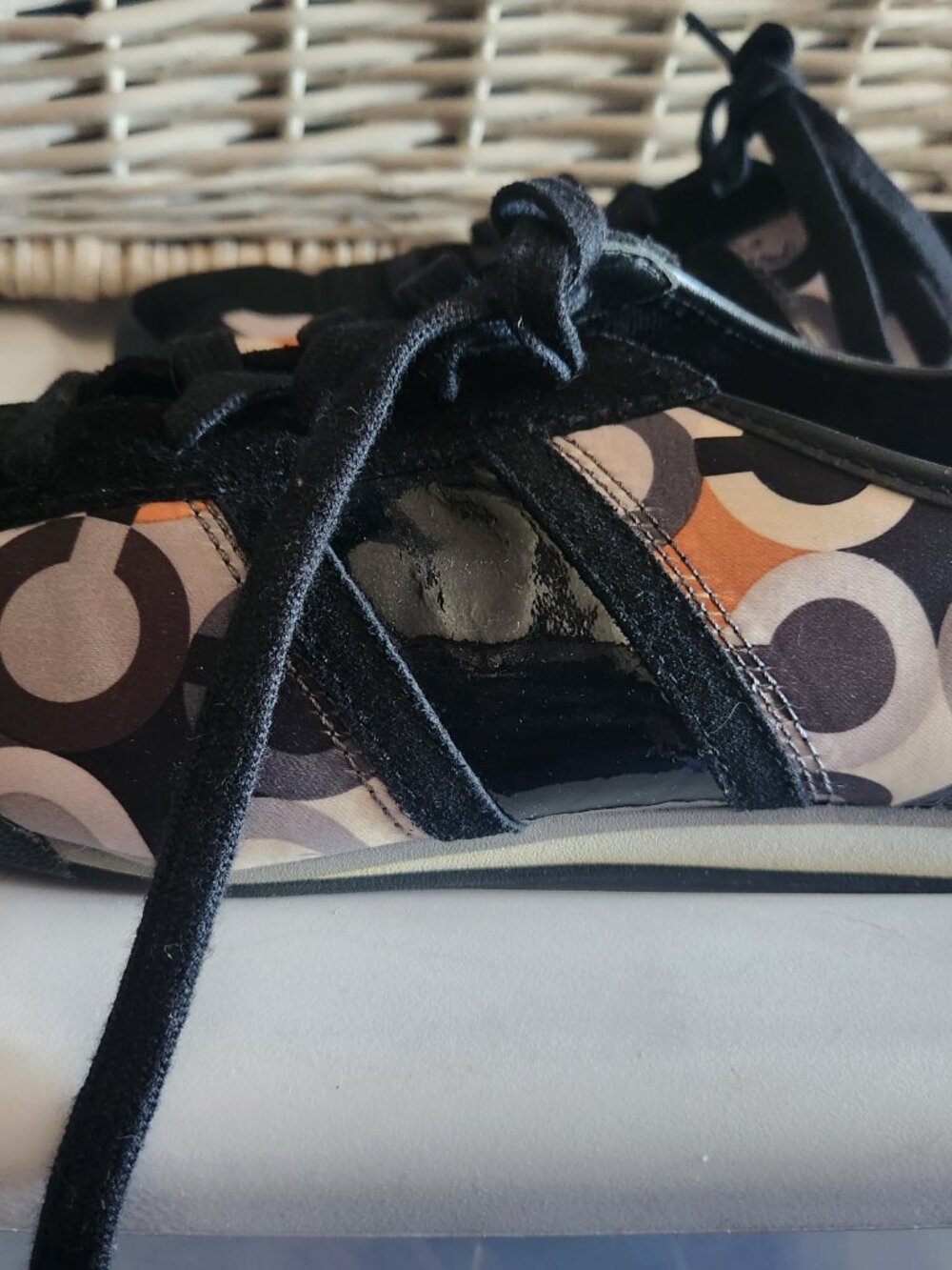 Coach Paxton sneakers Signature sateen monogram print in black, orange Size 8